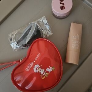 Red Heart Cosmetic Bag with Snowman Design